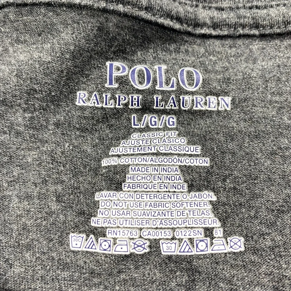 Polo‎ Ralph Lauren Shirt Mens Large Gray Black Pony Pullover Crew Neck Tee Adult